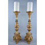 A Pair of Modern French Style Gilt Candle Prikets, Triform Base, 46cm high