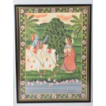 A Framed Indian Mughal Gouache and Watercolour, Shiva with Cattle Passing Maiden, 47x37cms