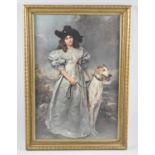 A Gilt Framed Print, 19th Century Maiden with Borzoi, 30x45cm