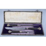 A Late Victorian/Edwardian Silver Plate and Antler Handled Three Piece Carving Set, 44cms Wide