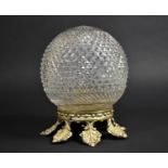 A Globular Glass Ceiling Shade with Hobnail Cut Decoration with Gilt Metal Scrolled Collar, 20cm