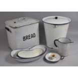 A Collection of Various Vintage Enamelled Items to Comprise Breadbin, Pot, Jug Ec