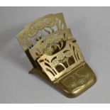 A Continental Pierced Brass Letter Rack with Hinged lid to Three Section Stamp Store, 14cms Wide and