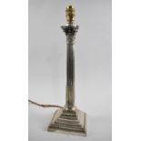 An Early 20th Century Table Lamp Base in the Form of a Reeded Corinthian Column on Stepped Plinth