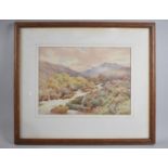 A Framed Watercolour Depicting Mountain Waterfall by B Morrish, 30x22cm