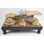 A Large Victorian Set of Brass Postage Scales, The Mahogany Plinth Base Set with Graduated Brass