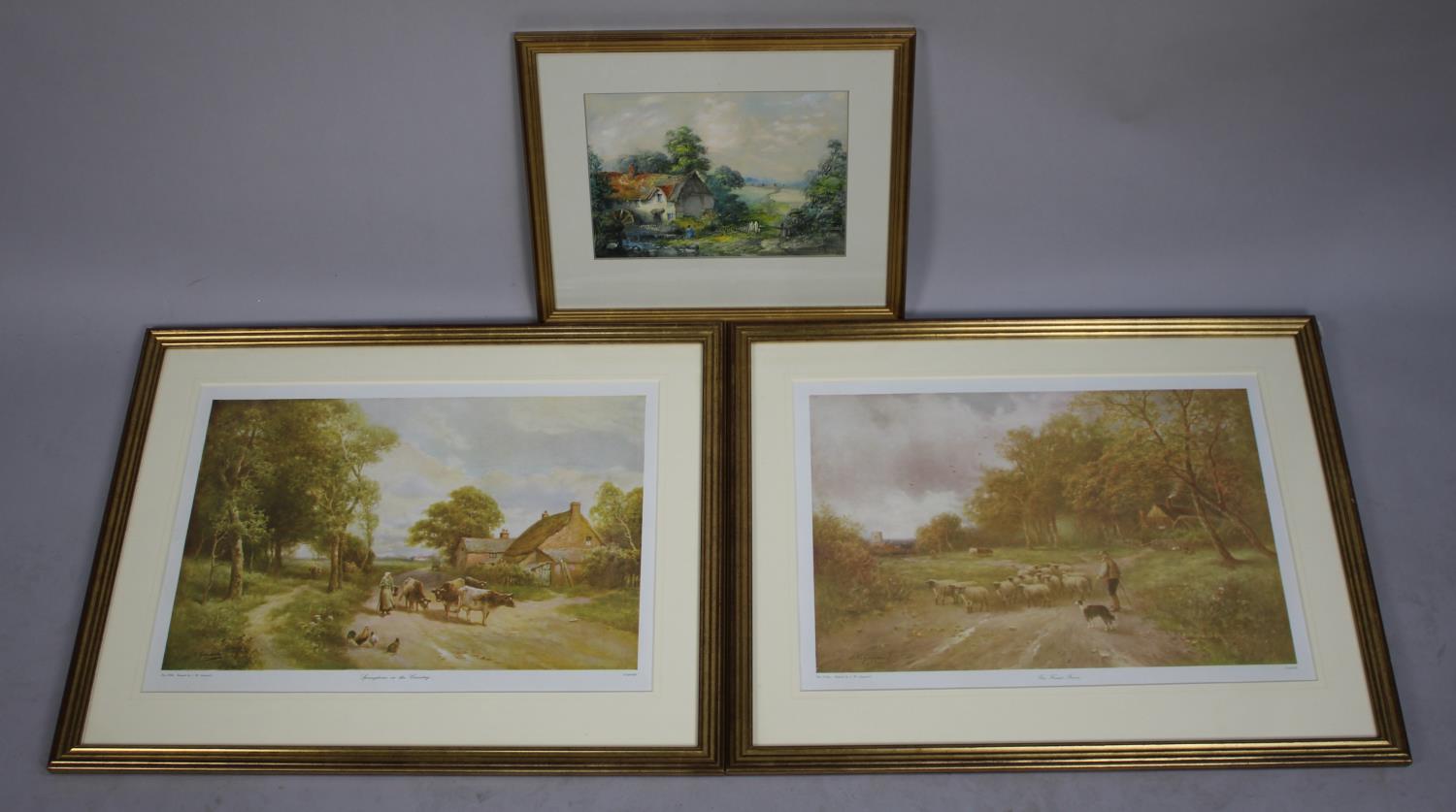 A Pair of Framed Gozzard Prints Together with a Watercolour of Thatched Mill, Signed J Morris 1870