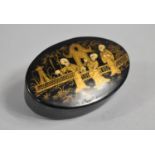 A A 19th Century Chinoiserie Papier Mache Snuff Box, Decorated with Oriental Scene Depicting Figures