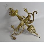 An Early 20th Century Heavy Brass Ceiling Three Branch Chandelier, 60cm high