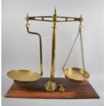 A Set of Late 19th Century Brass Pan Scales, by W & T Avery, Mahogany Plinth Base, 50cm wide,