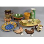 A Collection of Various Ceramics to Comprise Glazed Planter, Jug, Chicken Wall Plaques Etc