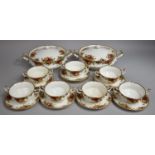 A Set of Royal Albert Old Country Roses Two Handled Soup Bowls and Saucers Together with Two