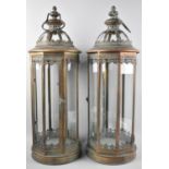 A Pair of Tall Reproduction Octagonal Copper Lanterns, 58cm high