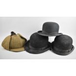 A Collection of Three Bowler Hats and a Deer Stalker, Various Condition Issues