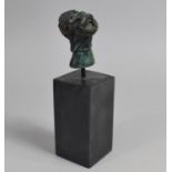 A Green Patinated Bronze Modern Art Sculpture of Singing Gent Set on Slate Plinth, Overall Height