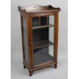 An Edwardian Oak Glazed Display Cabinet with Pierced Gallery Top, 60cms Wide and 116cms High