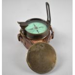 A WWI Leather Cased Sighting Compass, Card Stamped for R Morrison, Inverness, 7cms Diameter