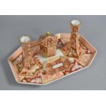 A Wedgwood Five Piece Dressing Table Set Decorated in the Imari Palette to Comprise Tray, Pair of