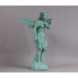 A Modern Cast Metal Green Patinated Metal Figure of an Angel, 50cm Tall