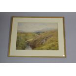 A Framed Watercolour of Welsh River Valley, Monogrammed For W. Eyre Walker. 45.5cm x 31.5cms