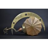 A Mid 20th Century Ceiling Light the Brass Mount of Crescent Form Supporting Pink Frosted Shade of