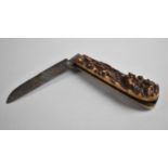An Early 18th Century Folding Pocket Knife, The Blade Inscribed Cast Steel, Stag Horn Grip