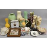 A Collection of Various Ceramics to Comprise Vases, Tile Tray, Glass Pig Ornament Etc