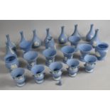 A Collection of Various Wedgwood Jasperware Blue and White Vases to include Bottles, Urn Examples