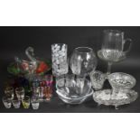 A Collection of Various Glassware to comprise Vases, Pedestal Bowl, Coloured Glass Bowl Etc