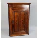 A 19th Century Inlaid Oak Wall Hanging Corner Cabinet Having three Inner Shaped Shelves, 82cm wide