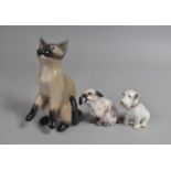 Three Danish Porcelain Figures, Royal Copenhagen Cat and Two Dogs