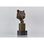 A Contemporary Bronze After P. J. Mene, Leopard Bust on Plinth Marble Base, 24cm high