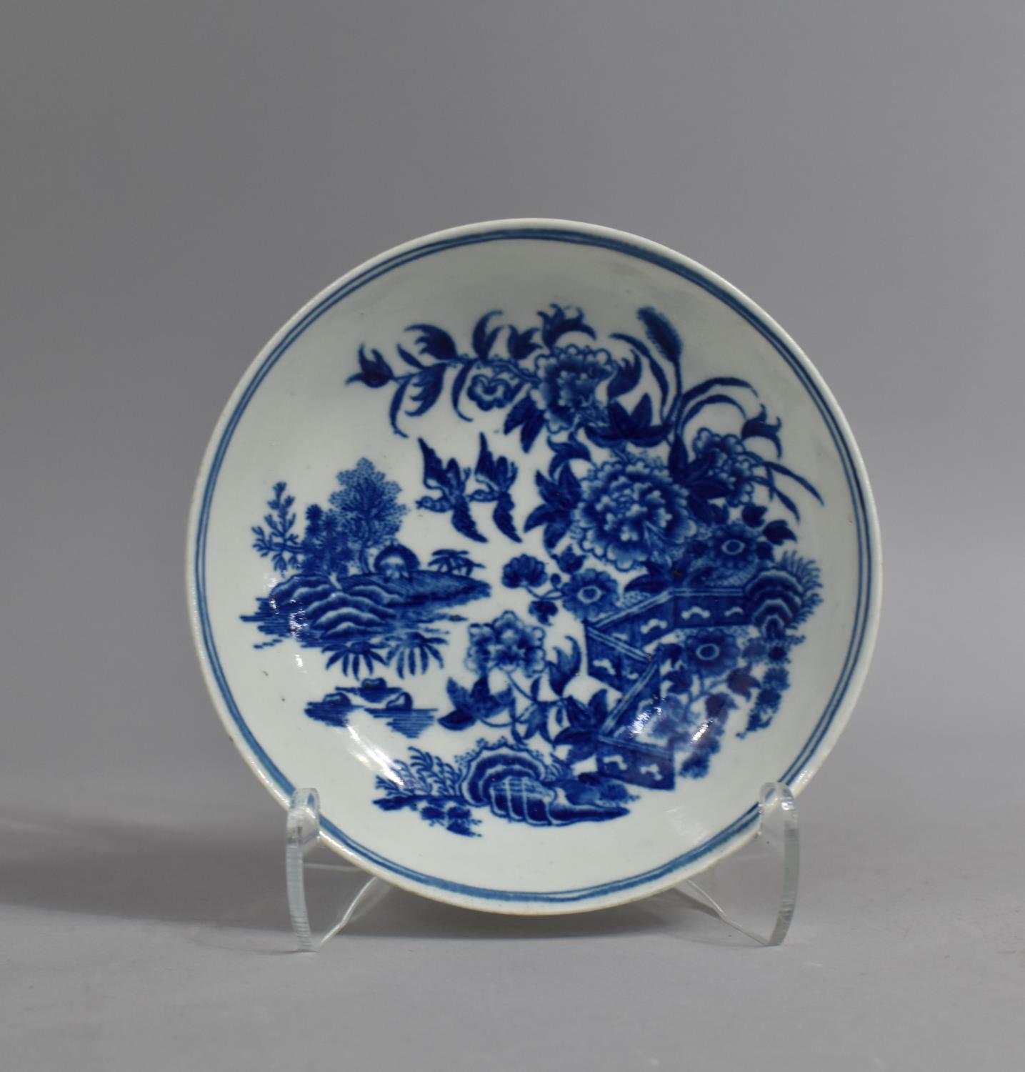 Assiette/Plat En Porcelaine Caughley 18ème Siècle - Motif Chinoiserie Bleu Et Blanc, Forme Coquille - 7x10 Pouces