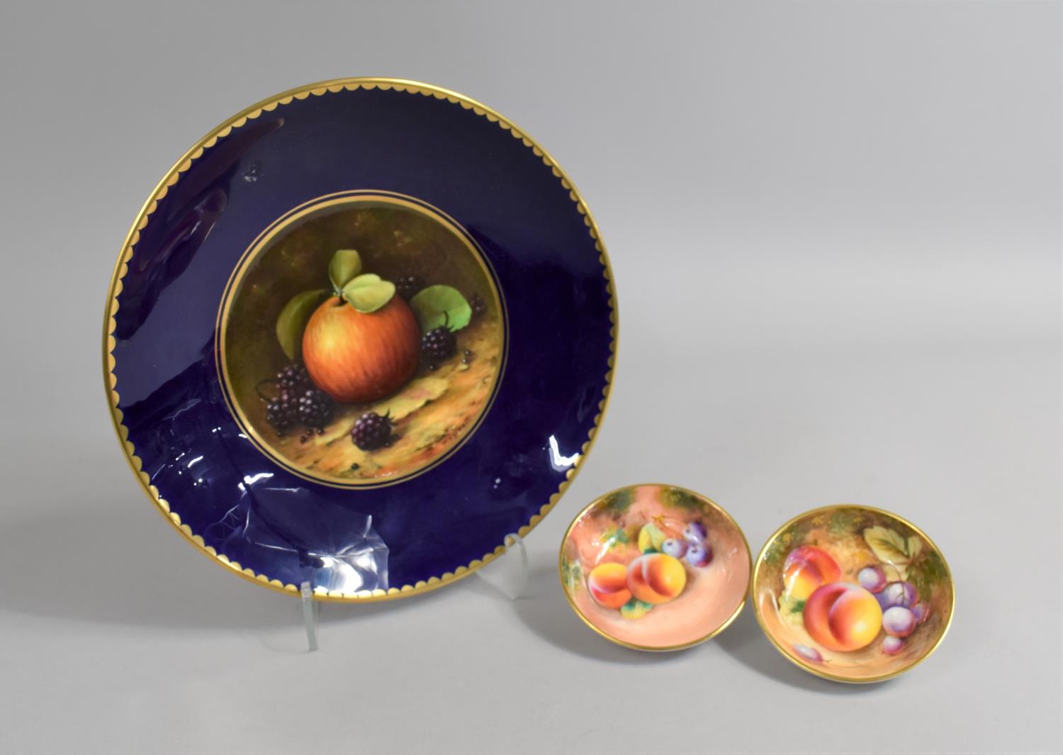 A Coalport Hand Painted Plate, Still Life, Apple and Blackberries by Malcolm Harnett Together with