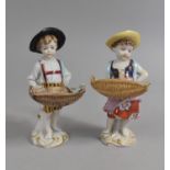 A Pair of Continental Porcelain Figural Salts in the From of Children with Creel Basket, Ludwigsburg