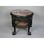 A Carved Hardwood Chinese Marble Top Circular Table having Stretcher Shelf, Also with Marble