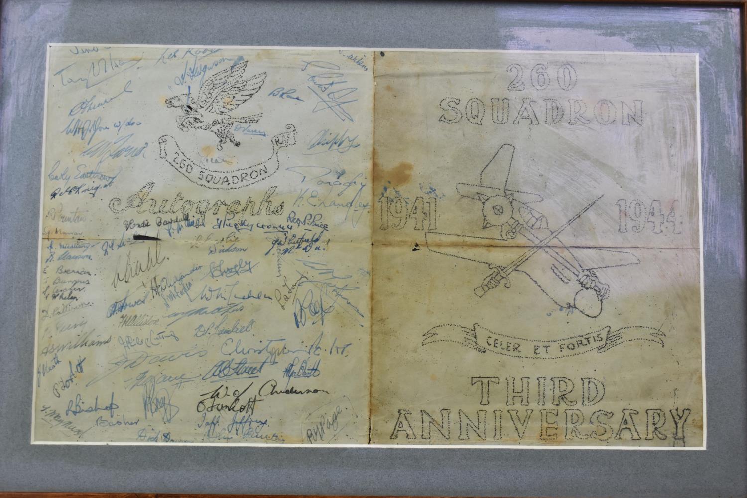 A WWII Hand Drawn Card for 260 Squadron, 1941-1944, Third Anniversary, Signed by Squadron Members - Image 2 of 3