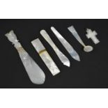 A Collection of Various 19th Century Carved Mother of Pearl to Comprise Crucifix Having Finely