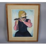 A Framed Oil on Board by Stan Young, Girl Playing Flute, 25x50cms