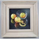 A Framed Oil on Card, "Three Apples" by Brenda Carter, 19cms Square