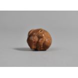 A Carved Wooden Netsuke in the Form of a Curled Rabbit, Signed, 2.5cm