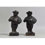 A Pair of Late 19th Century Black Painted Cast Metal Figures of Gent with Book Under Arm, 15cms High