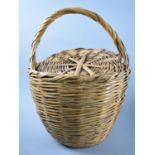 A Vintage Circular Wicker Basket with Lid, 30cms Diameter