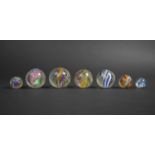 A Collection of German Hand Blown Latticino Marbles to Include Large Examples