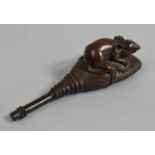 A Japanese Netsuke in the form of a Mouse on a Broom, Signed, 7cm Long
