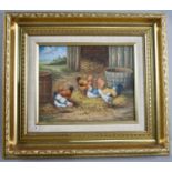 A Modern Gilt Framed Oil on Board Depicting Poultry in Farmyard, Unsigned, 24x19cms