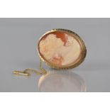 A 9ct Gold Mounted Cameo Brooch with Safety Chain by E J Clewley & Co, Birmingham Hallmark, 3cm wide