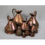 A Set of Nine 19th Century Victorian Copper Haystack Measuring Jugs, Gill-4 Gallon, all with