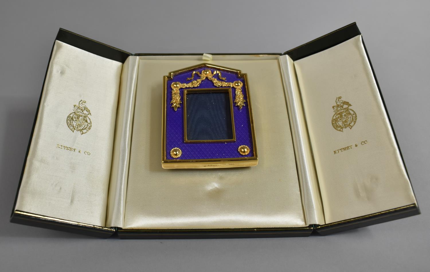 A Boxed Kitney and Co. Gilt Metal and Blue Guilloche Enamel Photo Frame, 7x9cm high - Image 2 of 2