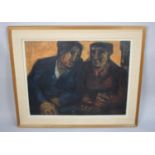 A Large Framed Oil on Board, Elderly Couple, M. C Wood (Muriel Young), 79x60cms
